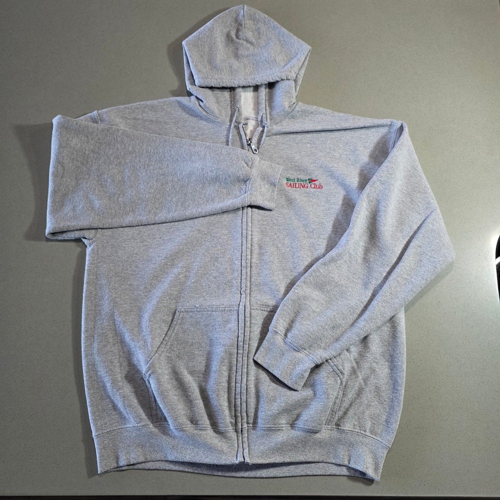 Gildan Heavy Blend Mens XL Gray West River Sailing Club Full Zip Hoodie